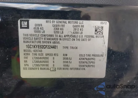 2012 Chevrolet Silverado 2500Hd Ltz z USA, uszkodzony, nr VIN 1GC1KYE82CF224481